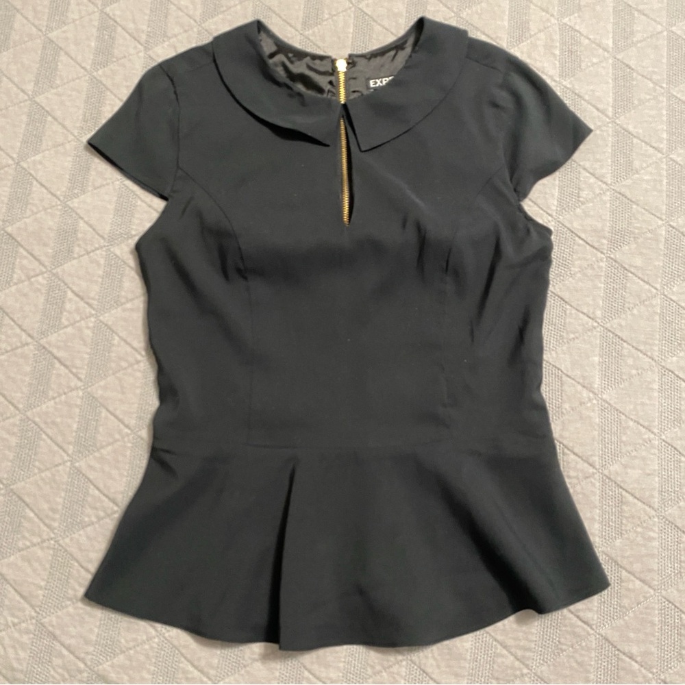 Express Black Peplum Blouse with Gold Zipper XS